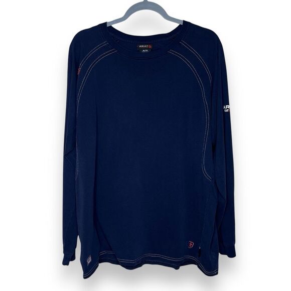 Ariat FR Cat 2 Fire Resistant Long Sleeve Navy Crew Neck Shirt Men XL READ FLAWS - Picture 1 of 16